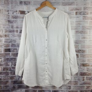 sigrid olsen Shirt Womens M/L White Button Up Roll Tab 100% Linen Lagenlook